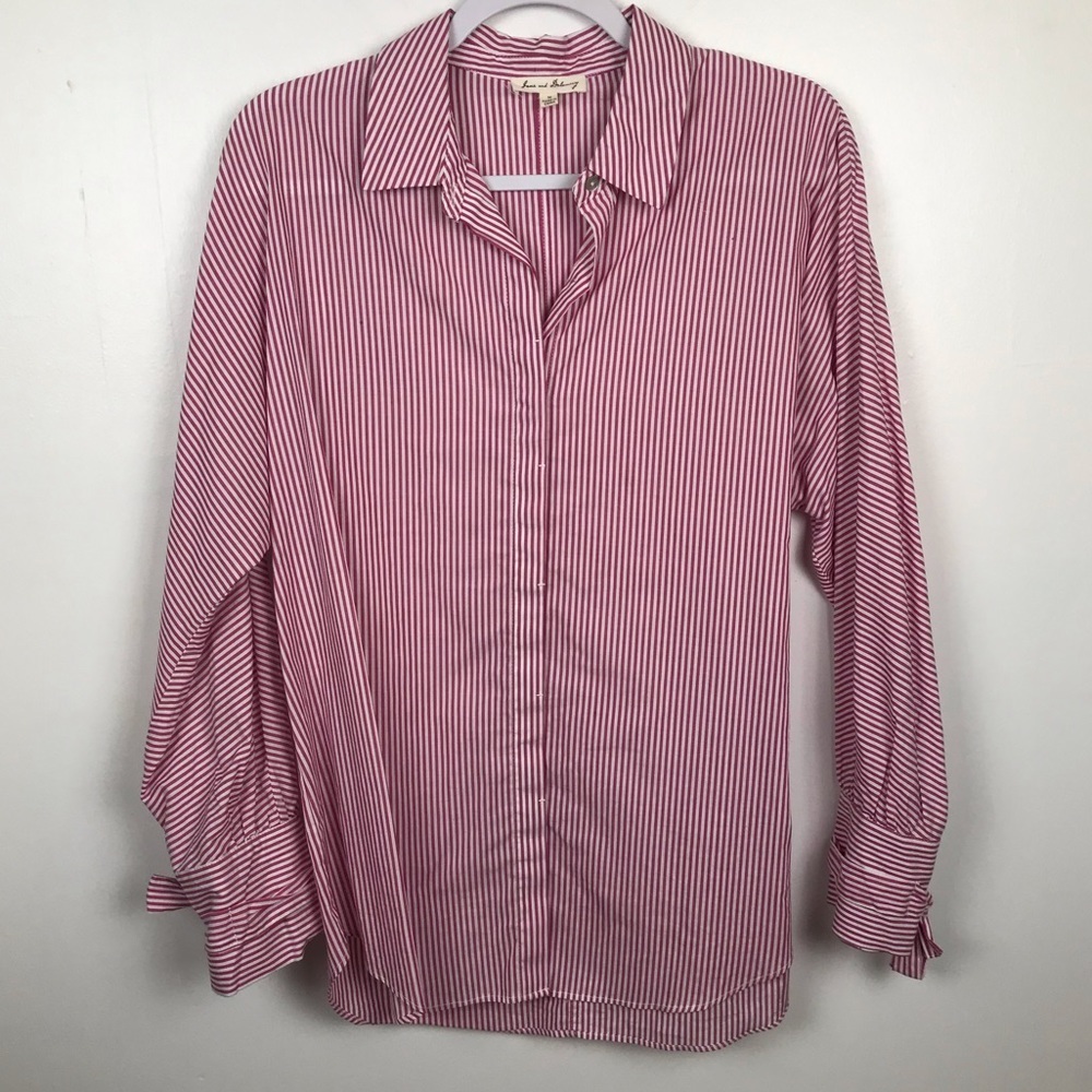 Jane and Delancey striped shirt button‎ front Women Size Medium 100% Cotton Pink